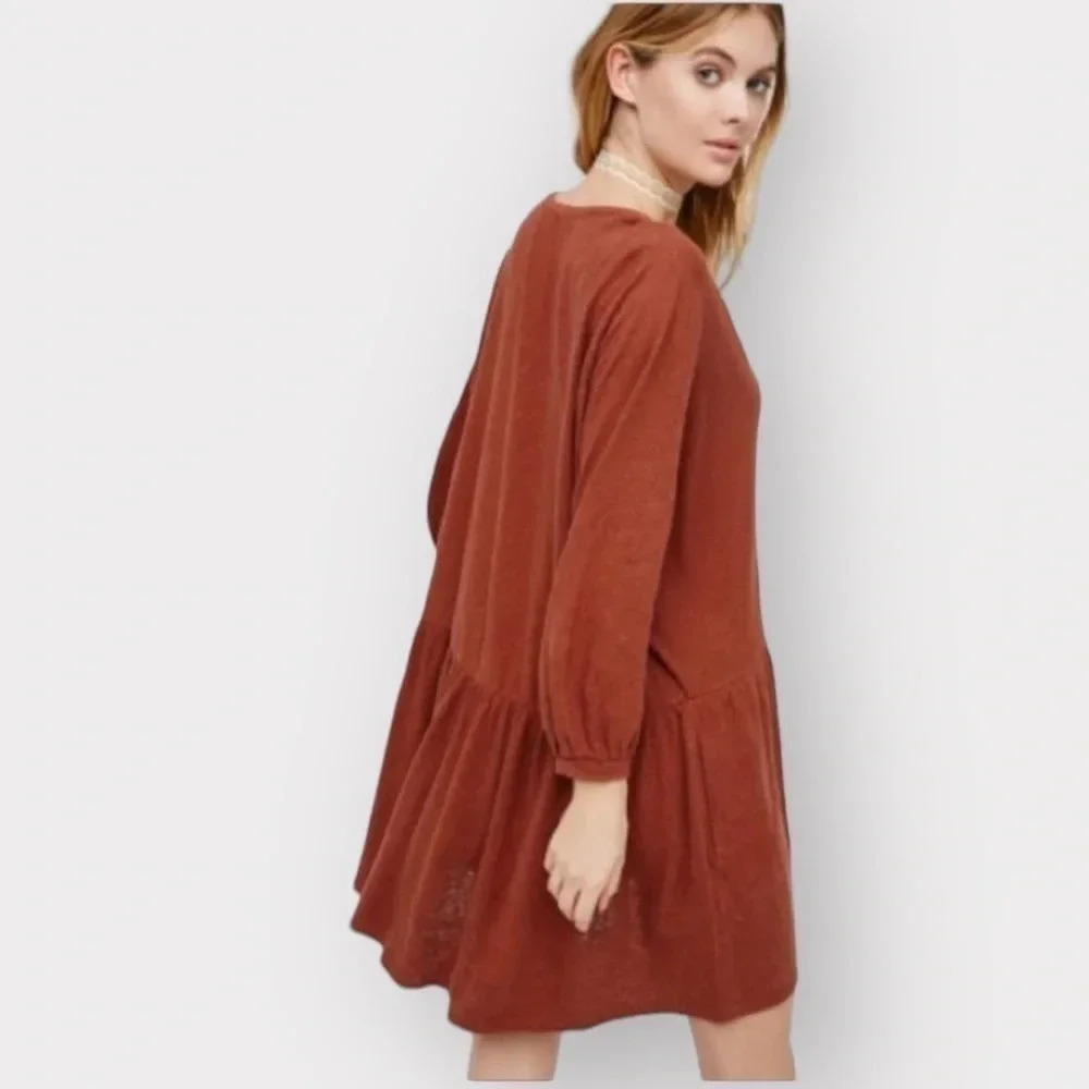 Free People Beach Linen Blend Drop Waist Button Up Oversized Mini Dress Medium - Picture 2 of 9